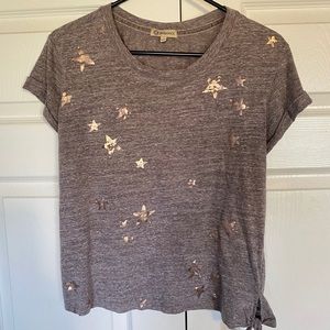 Democracy brown t-shirt with copper stars (size S)